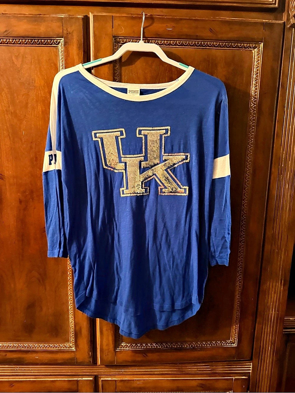 PINK Color Block Long Sleeve Tee Blue Large Like New